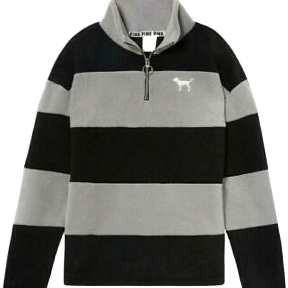 Victorias Secret PINK Fleece Stripe Pullover Quarter Zip Sweater